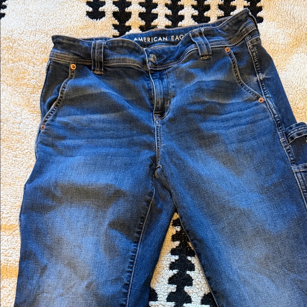 American Eagle Outfitters Dark Blue Stretch Denim Kick Boot Carpenter Jeans 10 R